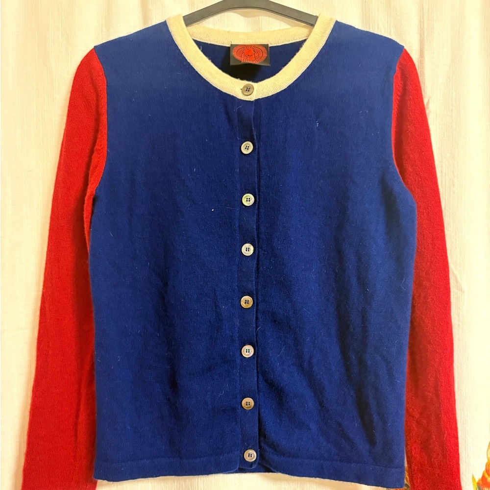 Happy Sheep 100% Cashmere Colorblock Cardigan Small Hole Repair Project . Size M
